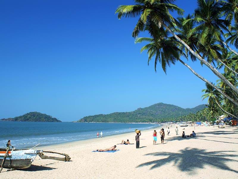 White Sand Tropical Beach With Coconut Trees Palolem Beach, Goa, India