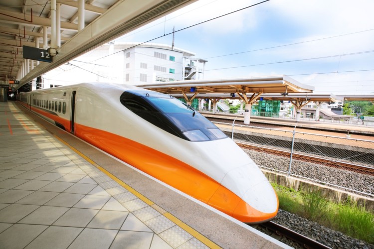 High Speed Bullet Train in a railway station in Japan