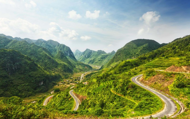 Windy roads with green scenery in Ha Giang