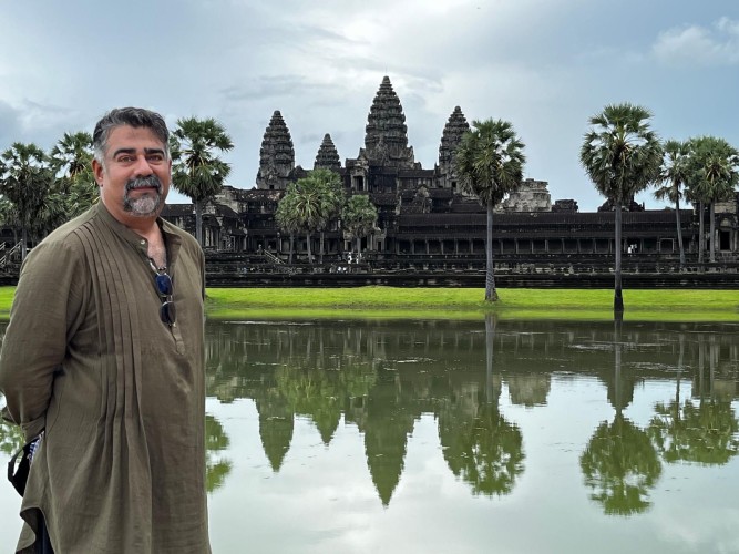 Roop Kumar in front of Angkor Wat in Cambodia