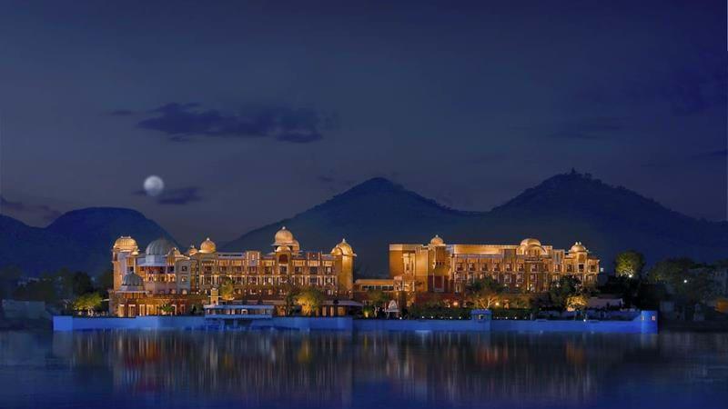 Stunning image of the Leela Palace Hotel in Udaipur, which offers much cheaper rates when visited during the monsoon season in India